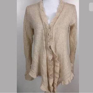100% cashmere Neiman Marcus beige ruffle cardigan